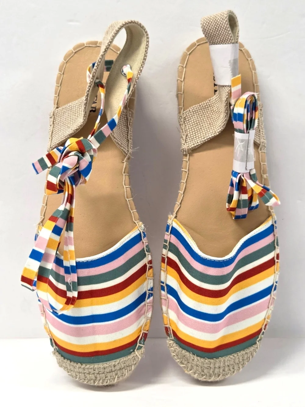 JustFab Ayla Rainbow Striped Espadrille Sandals Ankle Ties Size 11 NWOT